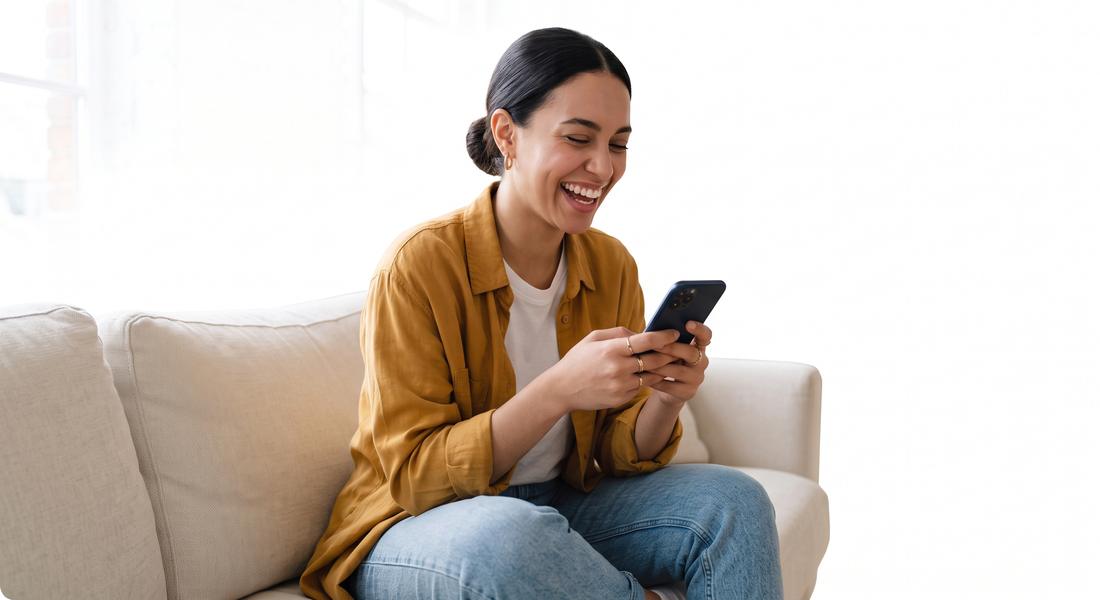 A rep practising on her phone at home
