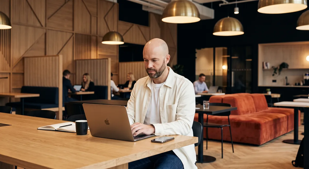 A rep reviewing scenarios on a laptop